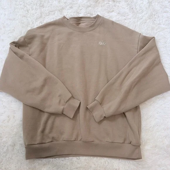 Alo Yoga Accolade Crew Neck Pullover Sweatshirt Size M/L Gravel Athleisure - Picture 2 of 8